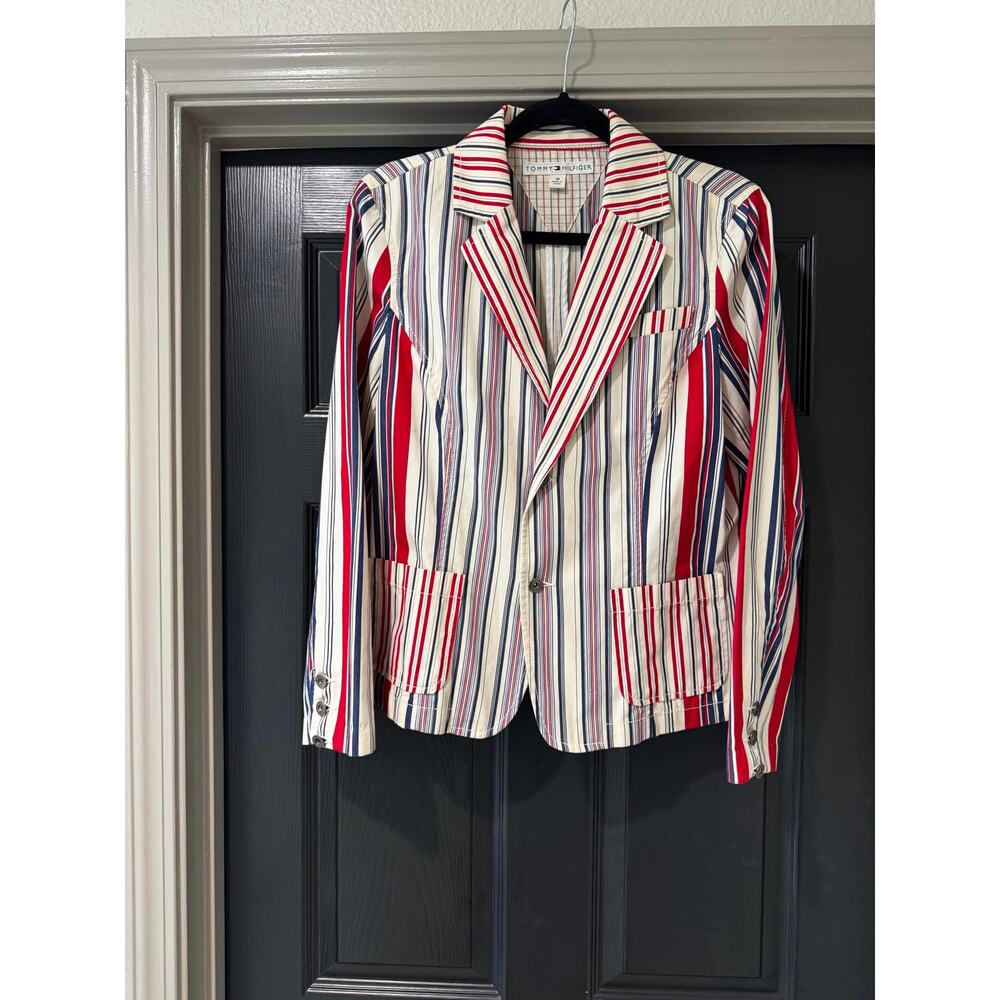 Vintage Tommy Hilfiger Womens Blazer Size 10 Red White Blue Striped Americana